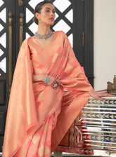 Pure Organza contarsting designer handloom weavig saree ligh shaded with abstract form